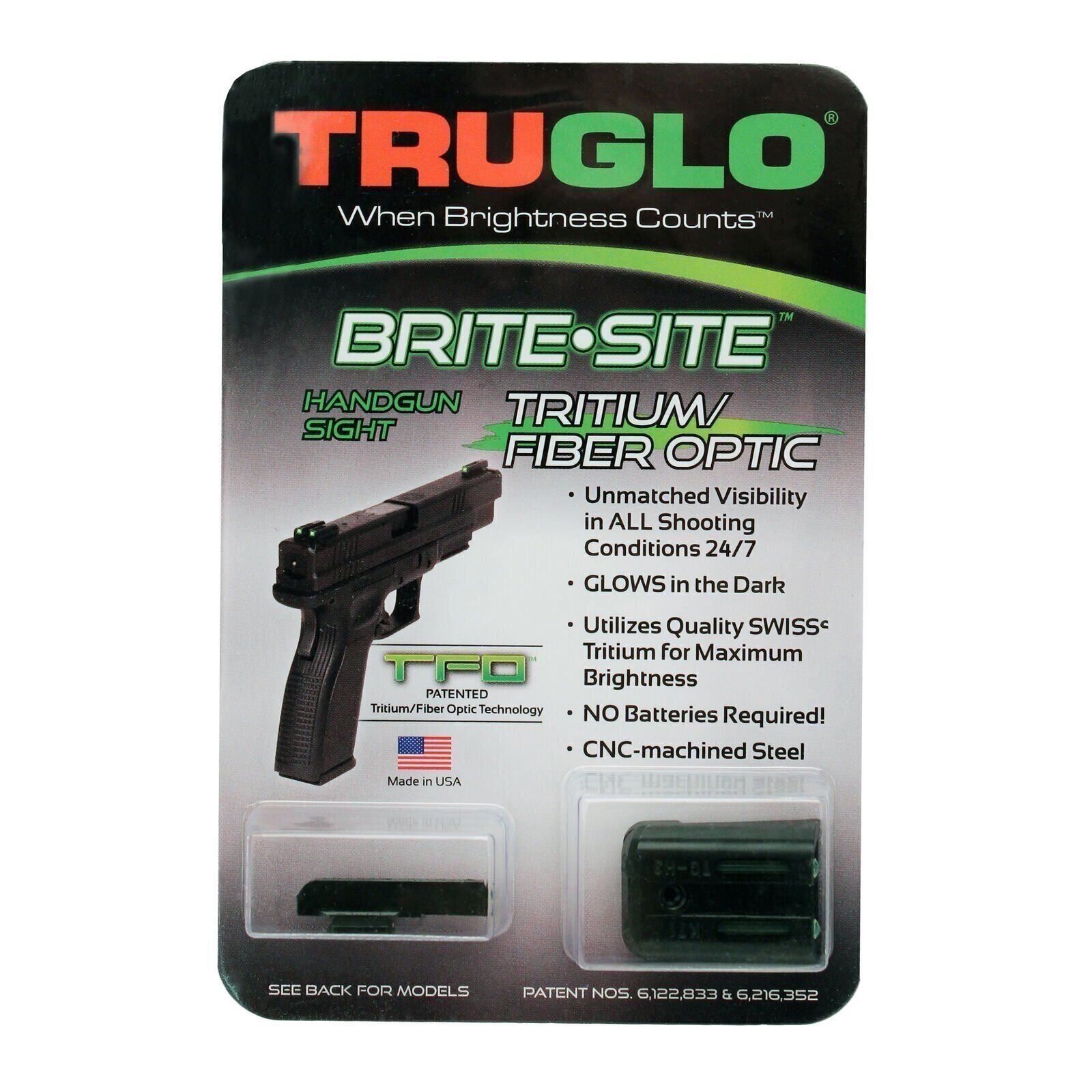 TruGlo TG131KT TFO Brite-Site Tritium Fiber Optic Sight Set Kimber 1911 Green