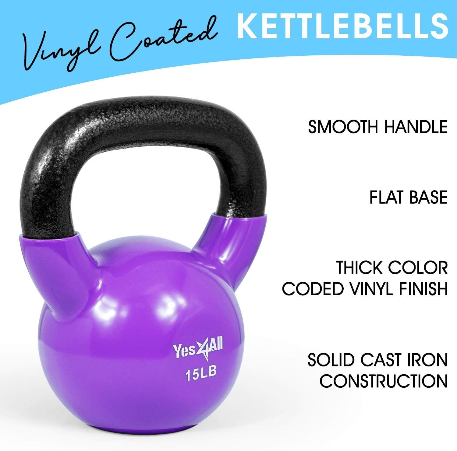 Kettlebell, Vinyl Coated Kettlebell Cast Iron Sets with Stable Flat Bottom fo...