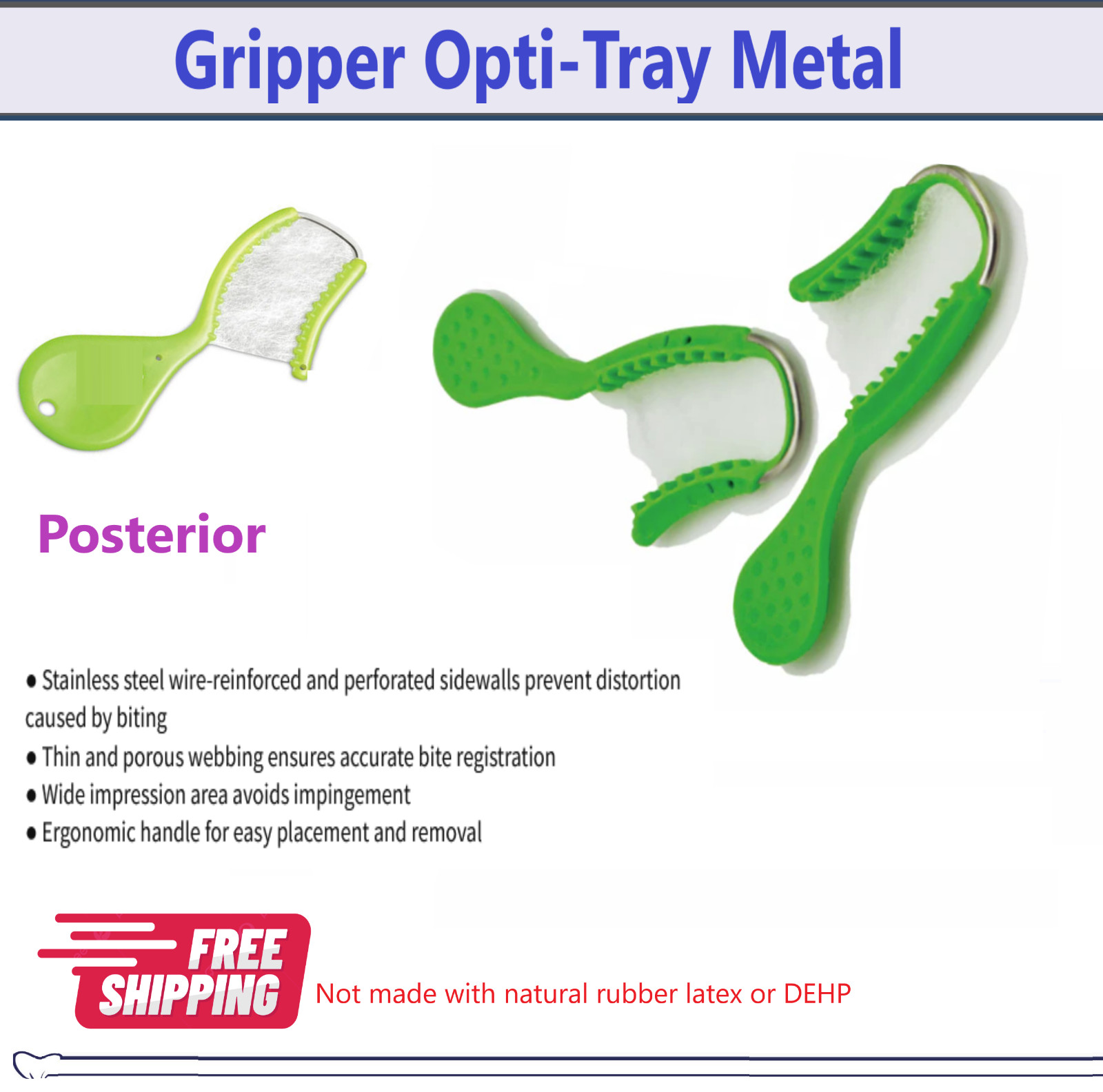 Dental Metal Impression Trays Gripper Bite Trays Metal Reinforced Posterior 5/Pk