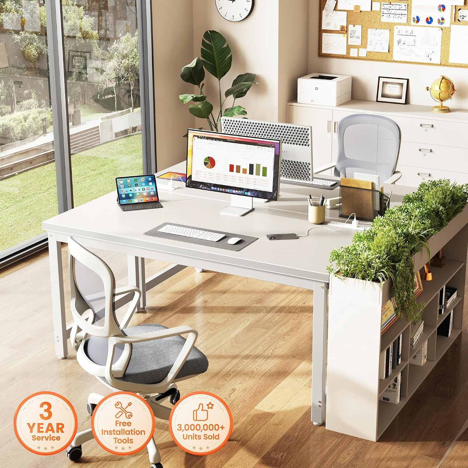 55 X 24 Inch Desk with Power Outlets & USB-C, Deeper & Thicker Desktop, Robust M