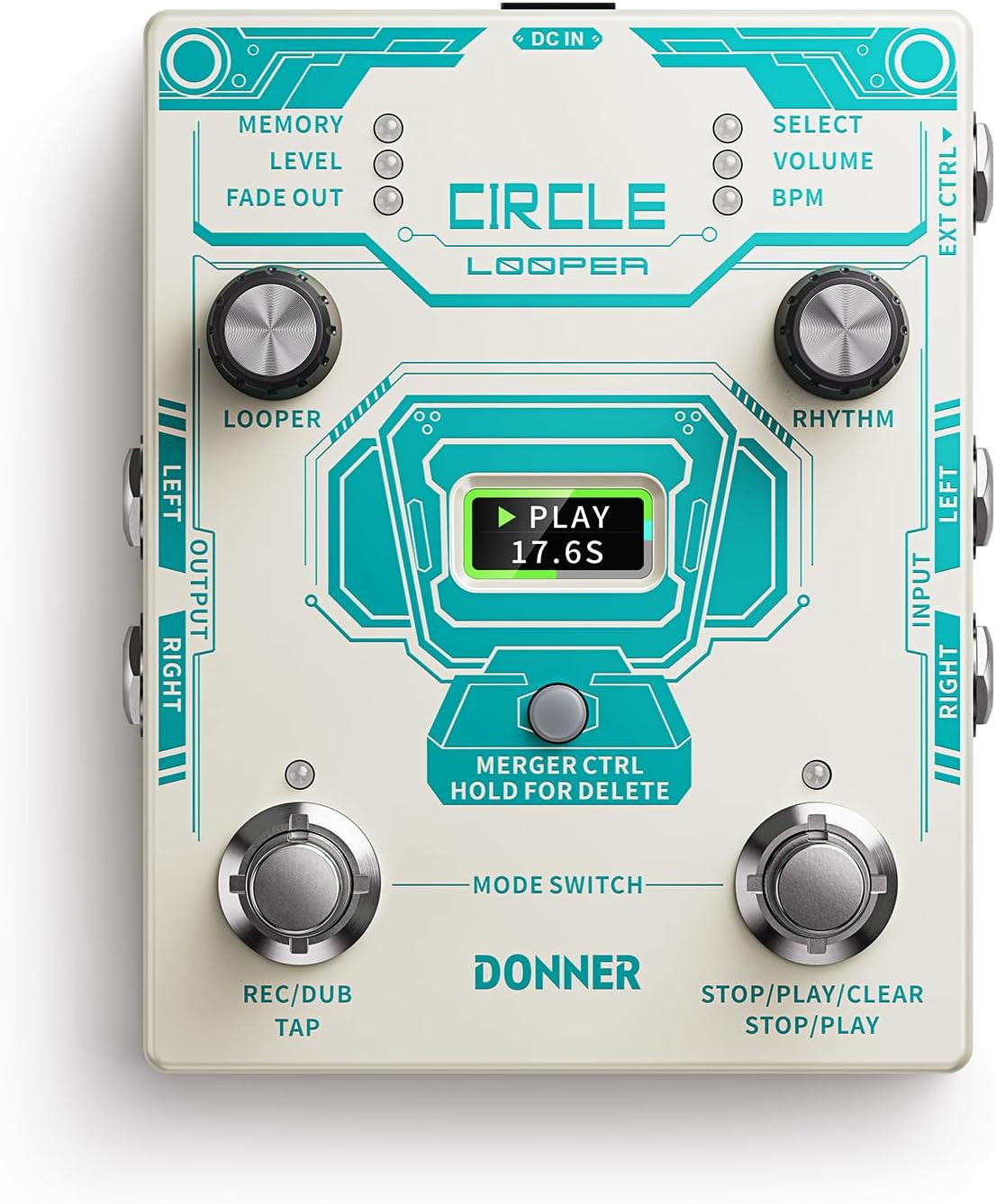 Donner Circle Looper Pedal Drum Machine, 2 in 1 Drum Looper Stereo Guitar Loop P