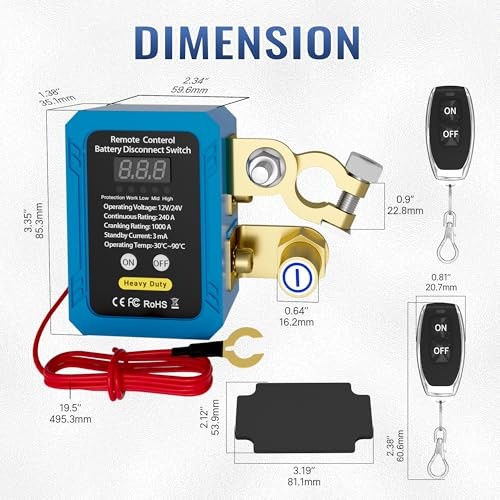 240A Remote Battery Disconnect Switch with 240A with LED Voltage Display