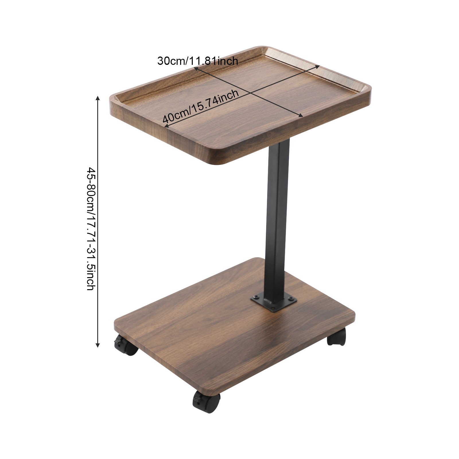 Rolling Side Table With 4 Wheels Adjustable End Table Coffee Table Laptop Stand