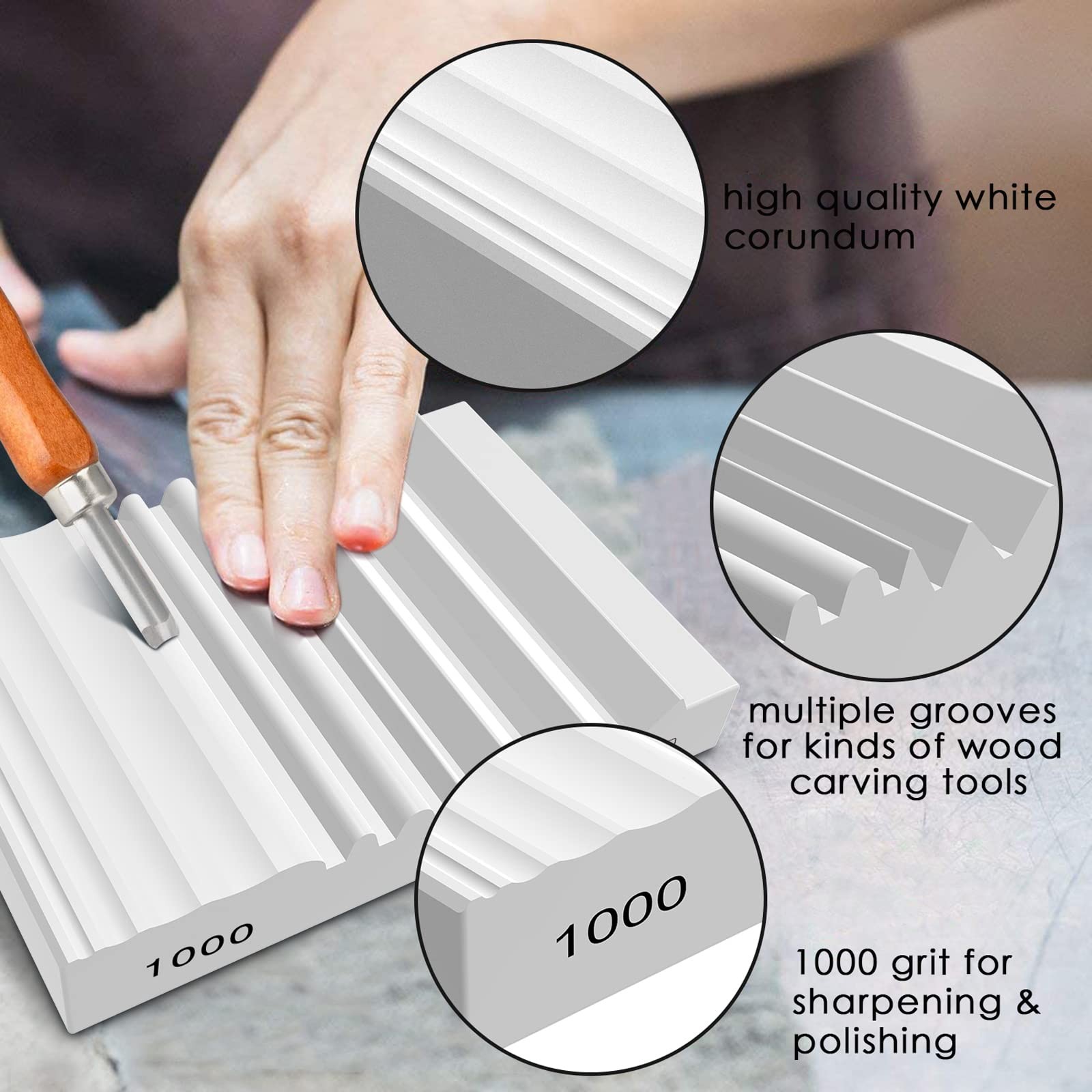 Wood Carving Sharpener 1000 Grit Whetstone with Grooves for Chisels Gouges