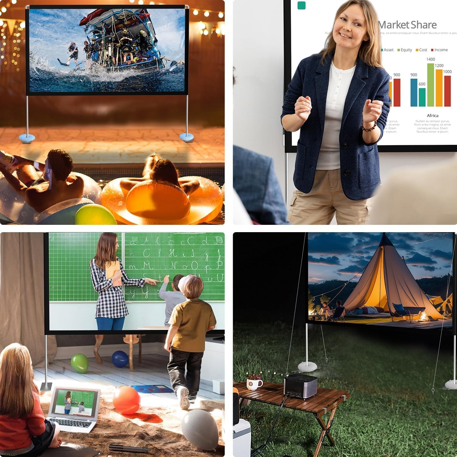 Foldable 80" 4K HD Projector Screen w/ Stand & Carry Bag - Wide Angle