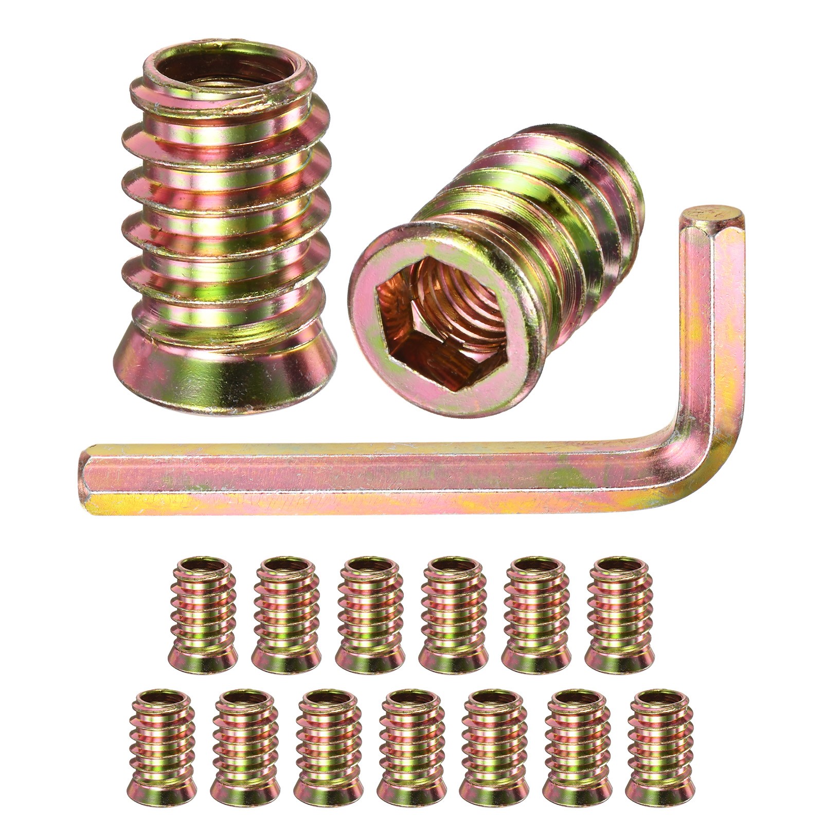 15-Pack Threaded Inserts for Wood, 3/8-16x25mm Nuts with A Wrench [Gold Tone]