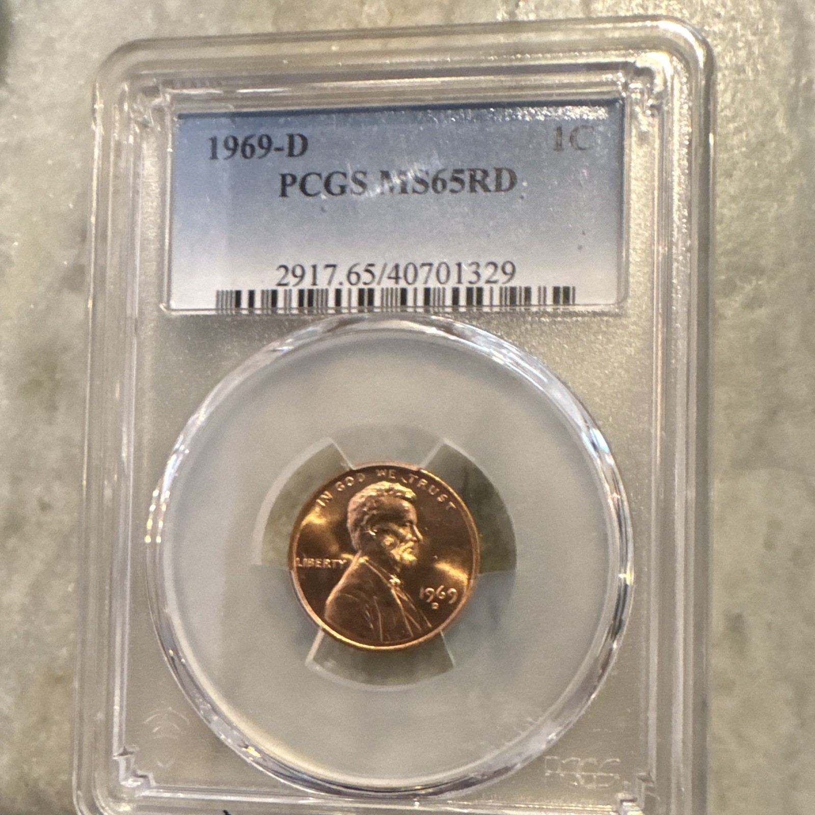 1969-D Lincoln Memorial Small Cent Business Strike PCGS MS65 RD Copper KM#201a