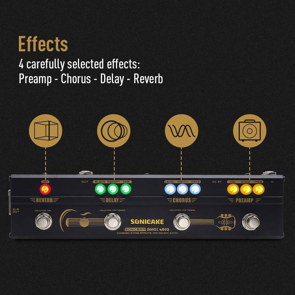 Elite Acoustic Guitar Effects Pedal: Multi-Effects Preamp With Chorus & Delay