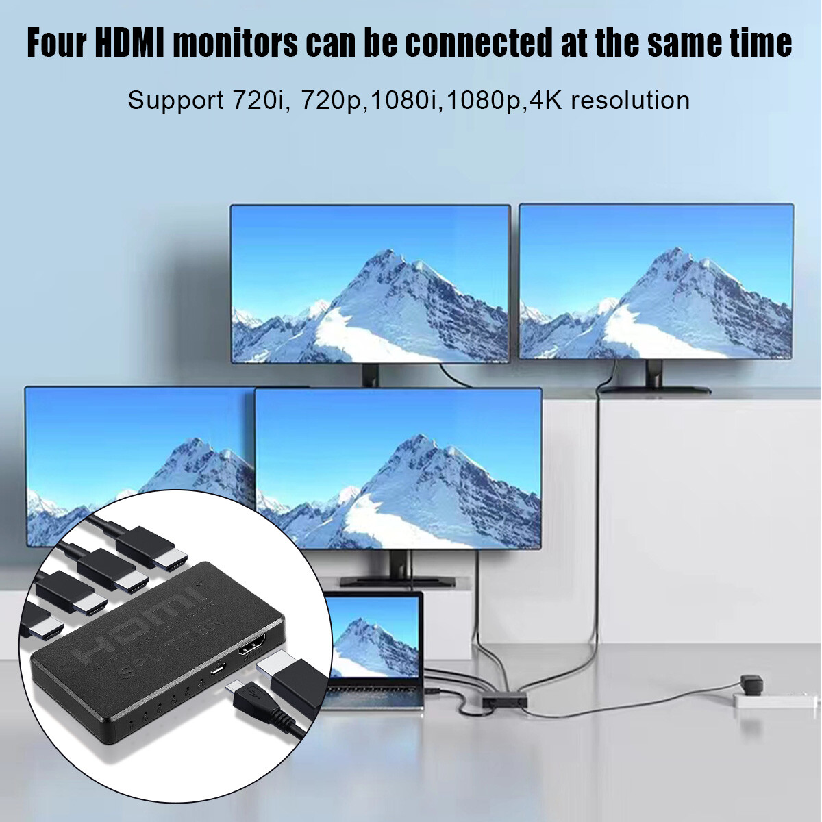 HDMI Splitter 1 In 4 Out 4K UHD HD 1080P 4-Port Repeater Splitter Amplifier 1to4