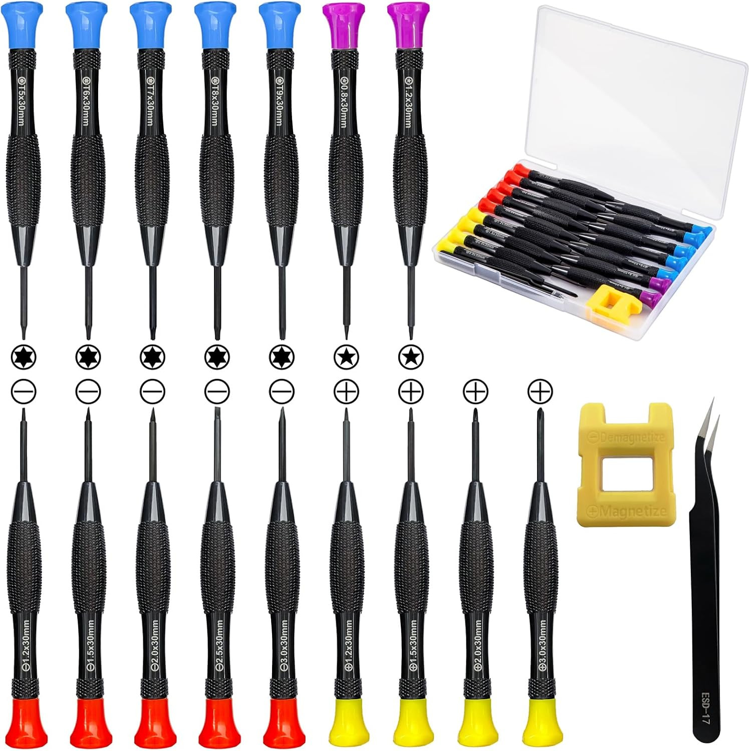 18PCS Mini Precision Screwdriver Set with Case,  Magnetic Small Flathead Phillip