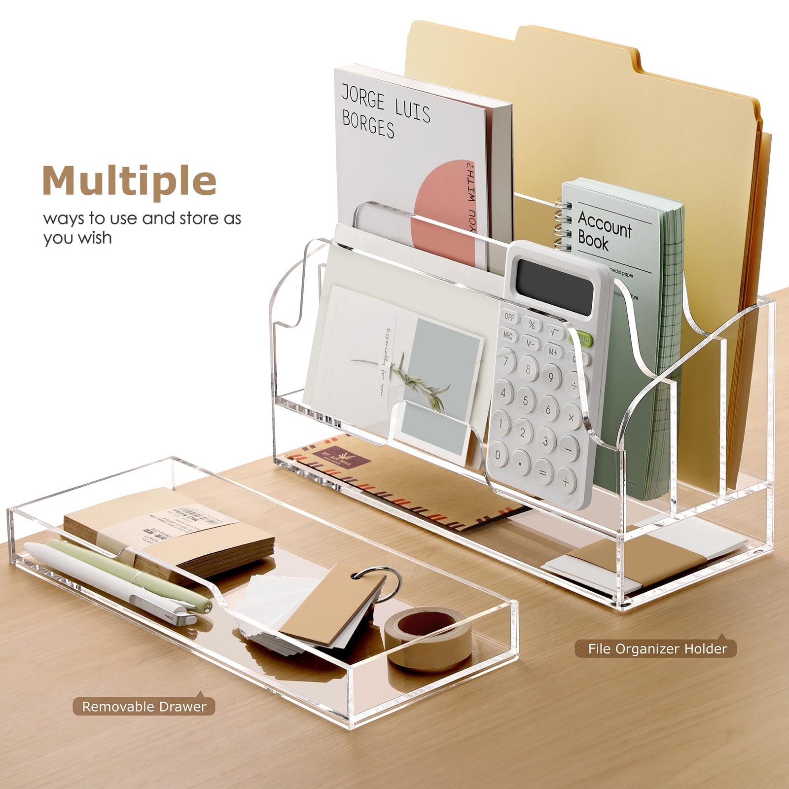 Clear Desk Organizer Holder with Drawers, Acrylic Desktop Manila folders File...
