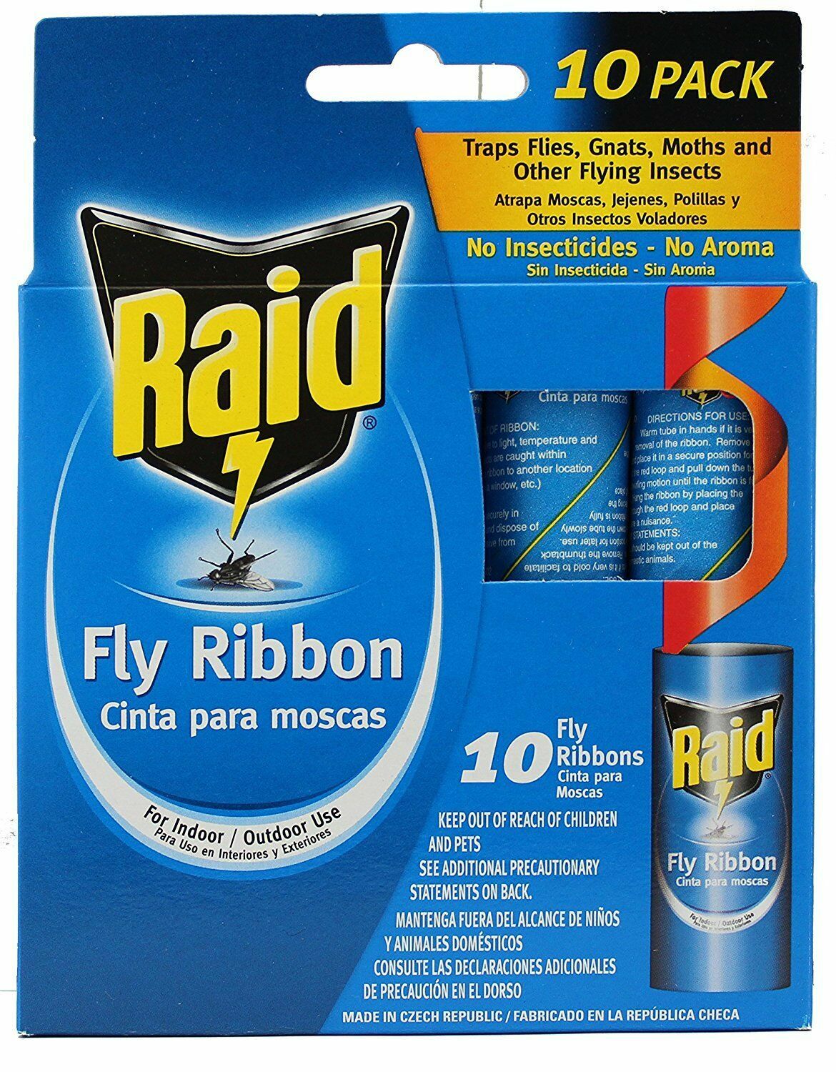 RAID Fly Ribbon Flying Insect Glue Strip Bug Trap 10 Ribbons Fly Killer NEW