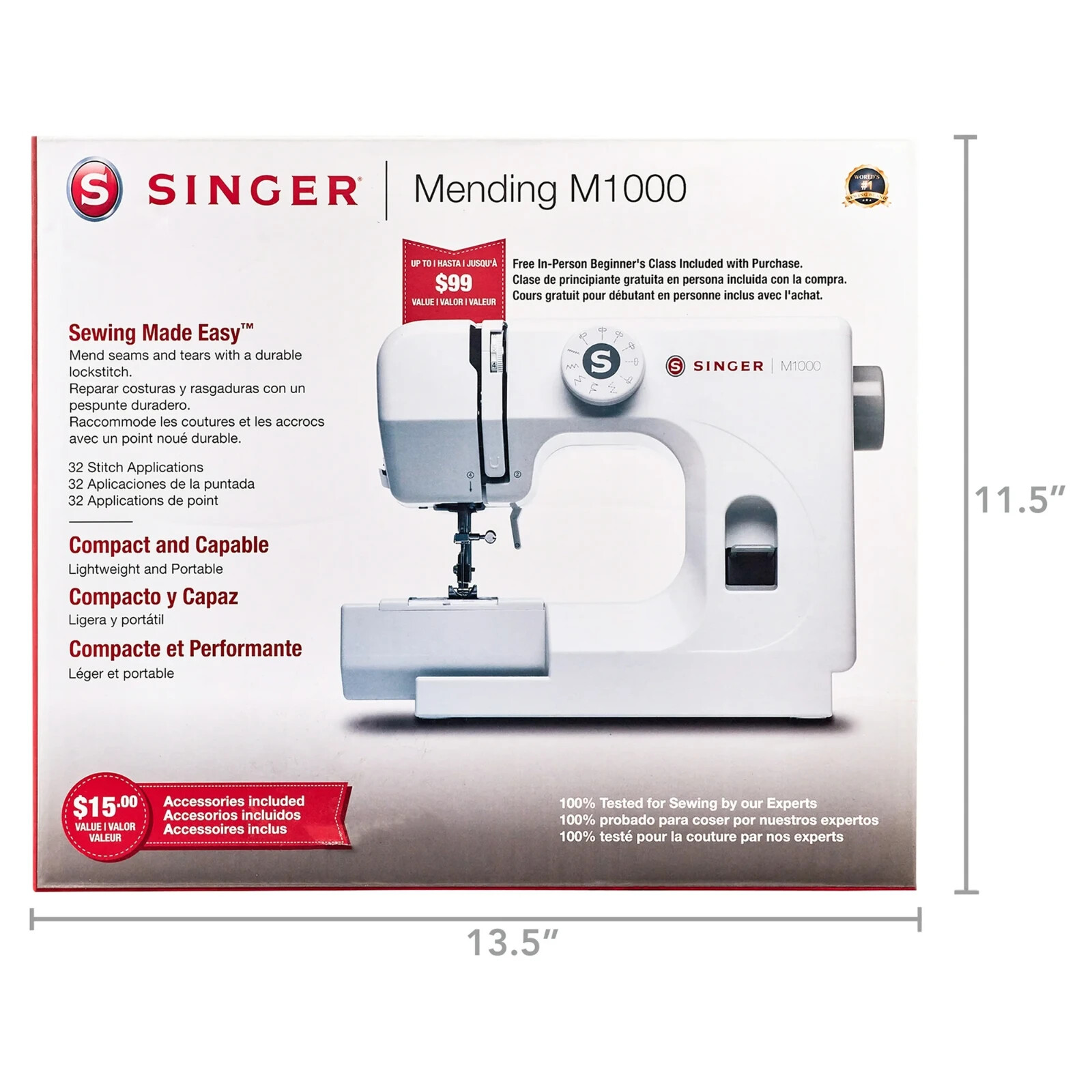 SINGER M1000 SEWING MACHINE + ACCESSORIES, WHITE *DISTRESSED PKG