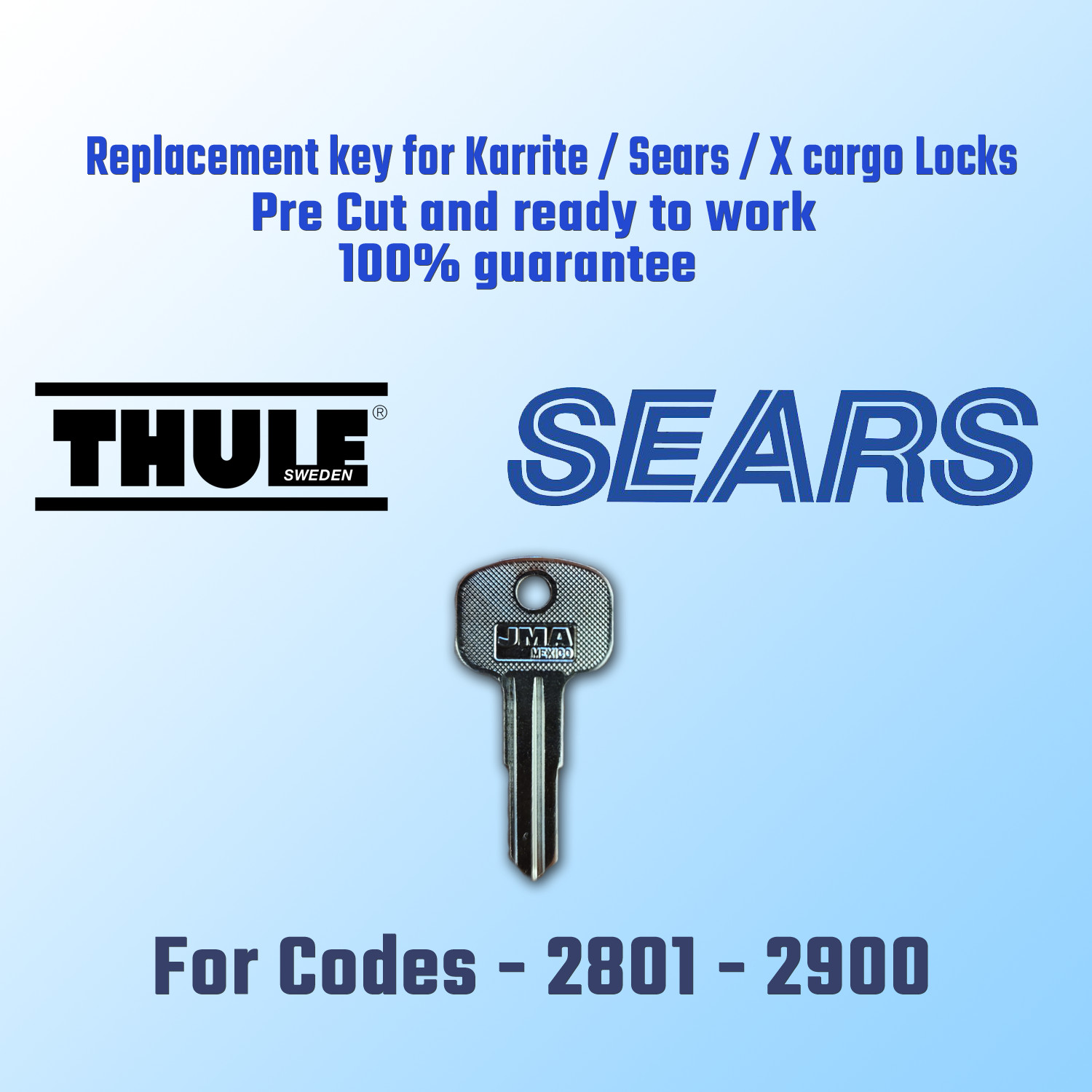 2801-2900. Replacment key for Karrite, Sears X-Cargo locks. Cut to your code.