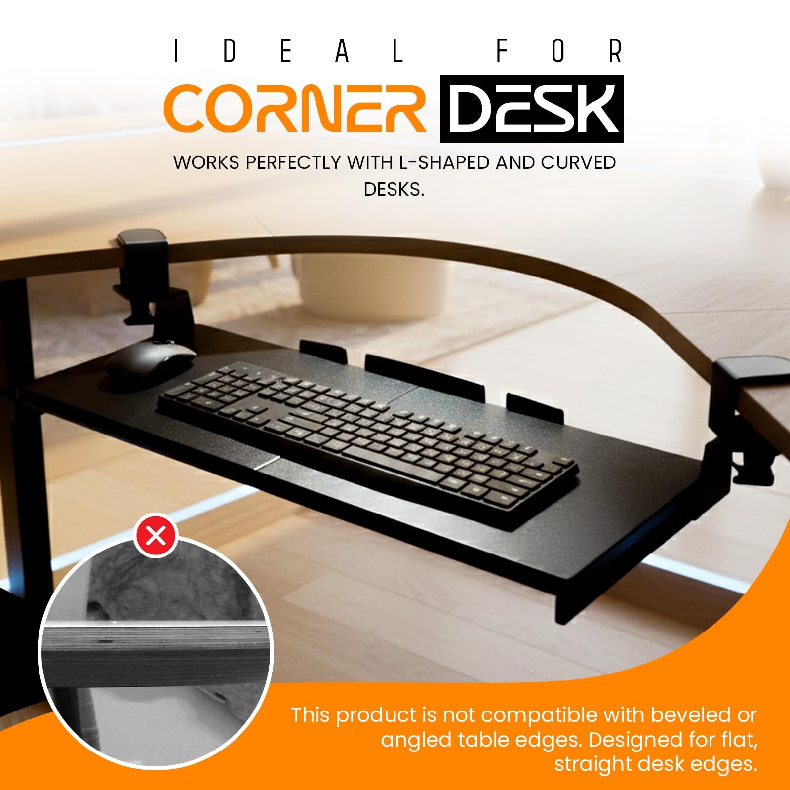 Keyboard Tray Under Desk Slide Out | MDF Board Platform with Iron Rail | Ergo...