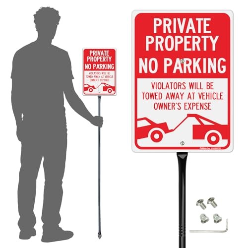 Large Private Property No Parking 14"x10" with 54" Metal Thick Stake - 1 Pack