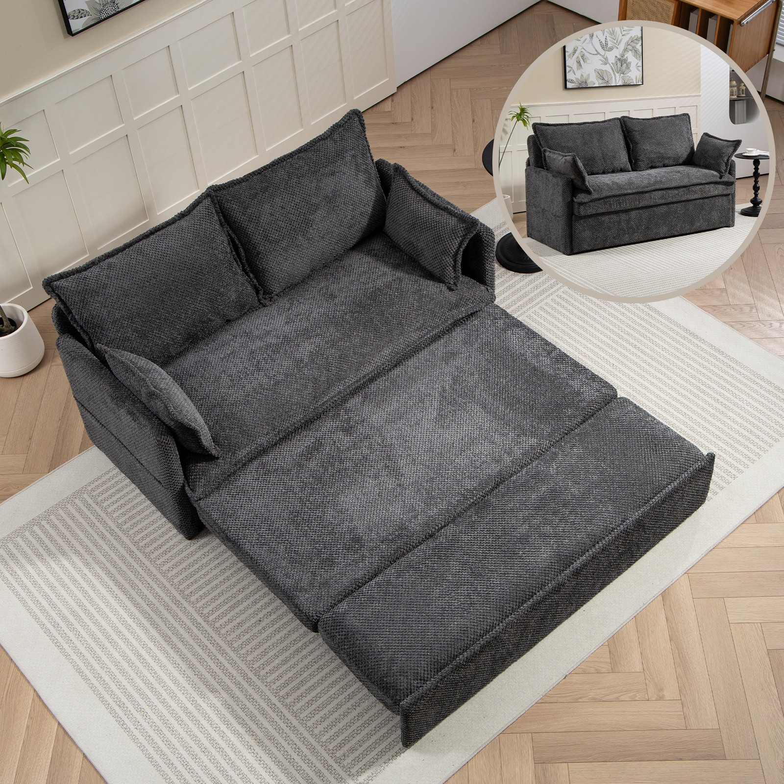 59.5" Ergonomic Sofa Bed with Storage & Charging - Supportive Corduroy Convertib