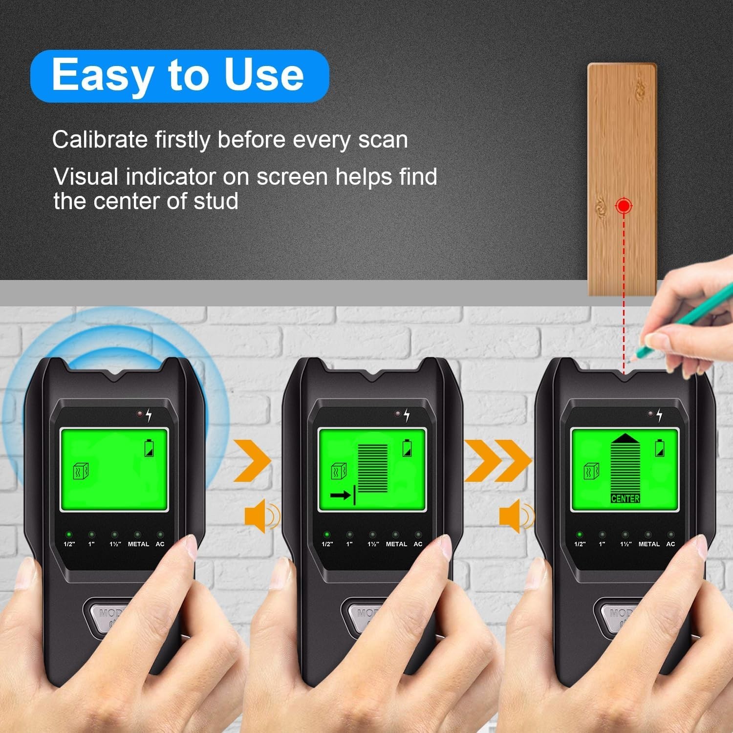 Lightweight Battery-Powered Stud Finder with Backlit LCD for Professional Use