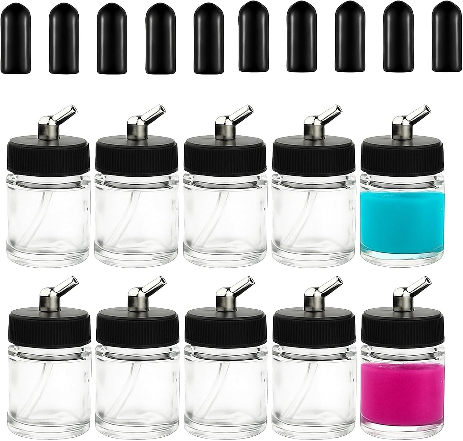 10Pcs 22Cc Airbrush Glass Bottles with Adapter Lids - 3/4Oz Siphon Feed Jars Com