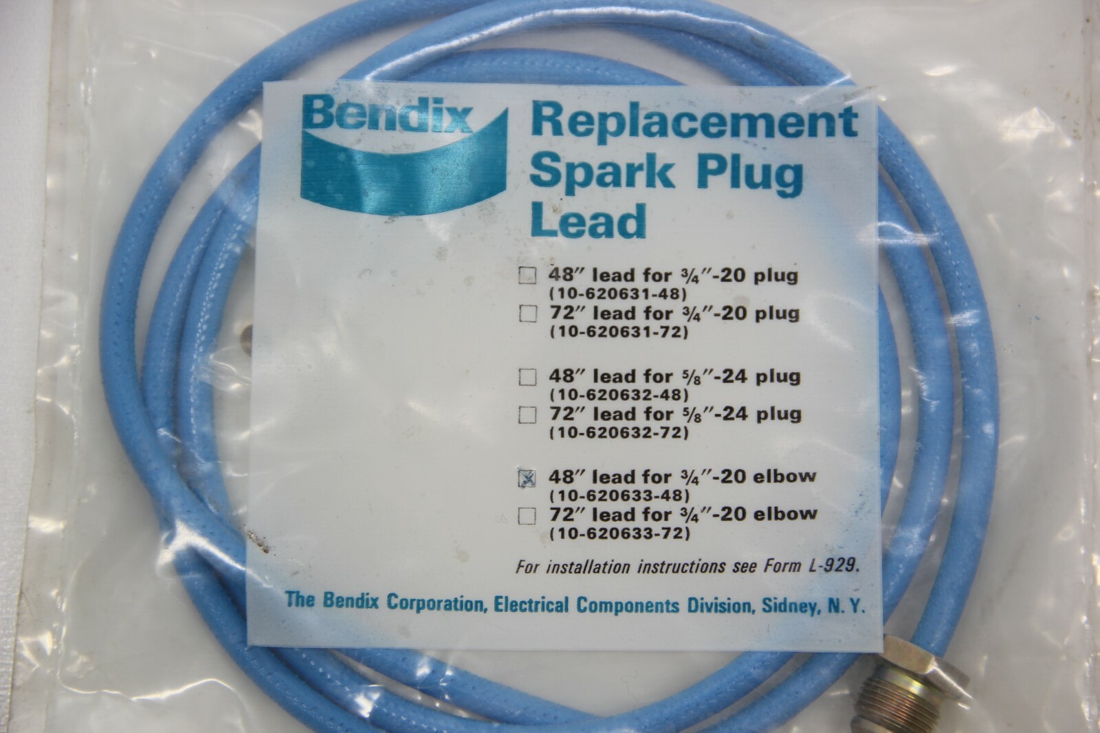 New Surplus Bendix Replacement Spark Plug Lead P/N: 10-620633-48