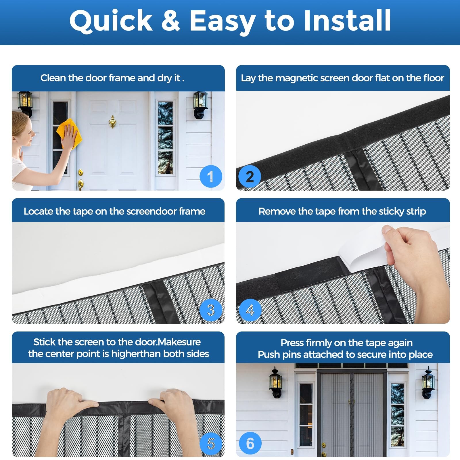 Smartor Magnetic Screen Door Magnetic Closure Fits 36"x82" Doors |Polyester ...