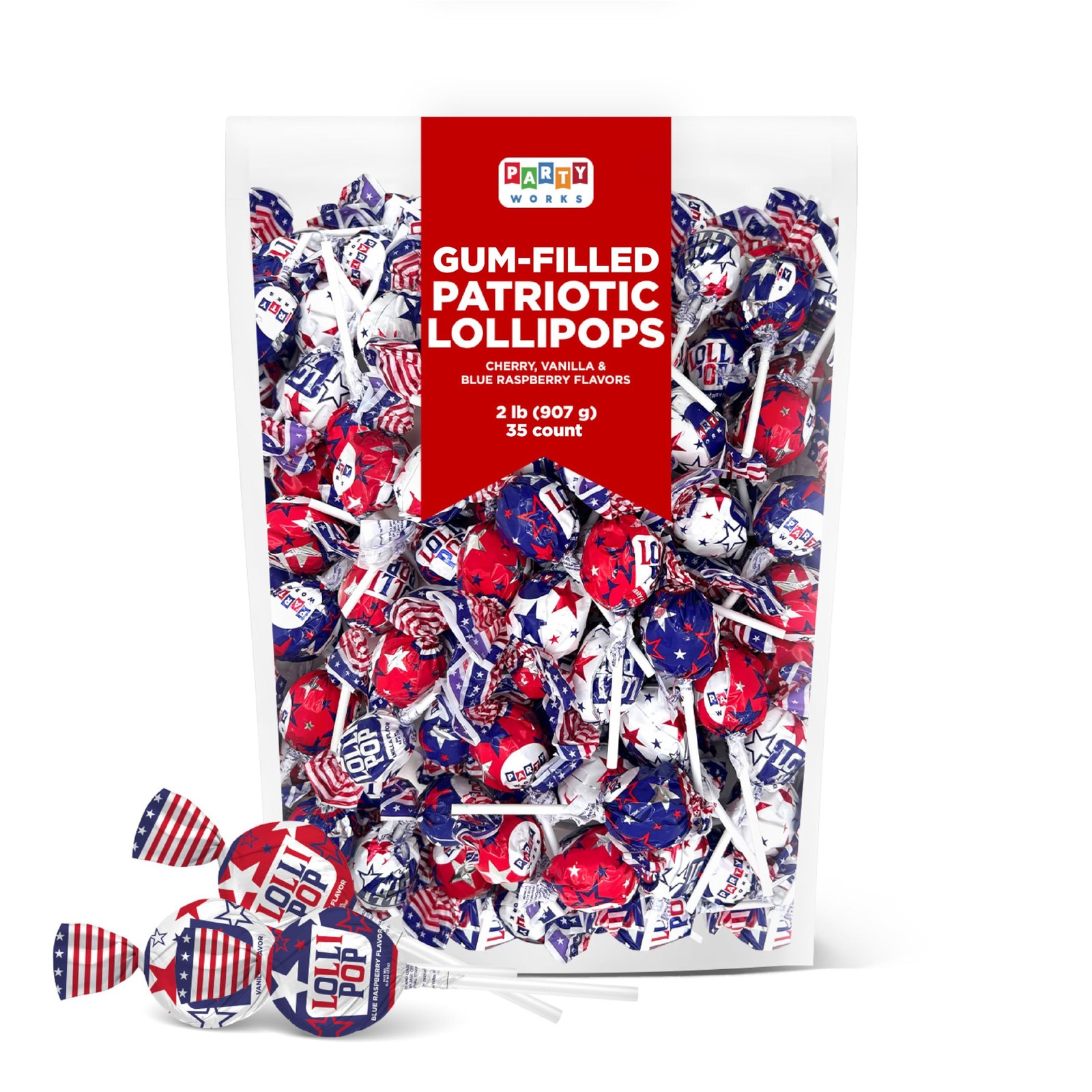 Partyworks Patriotic Candy Lollipops, Independence Day, July 4th Suckers - 2-pou