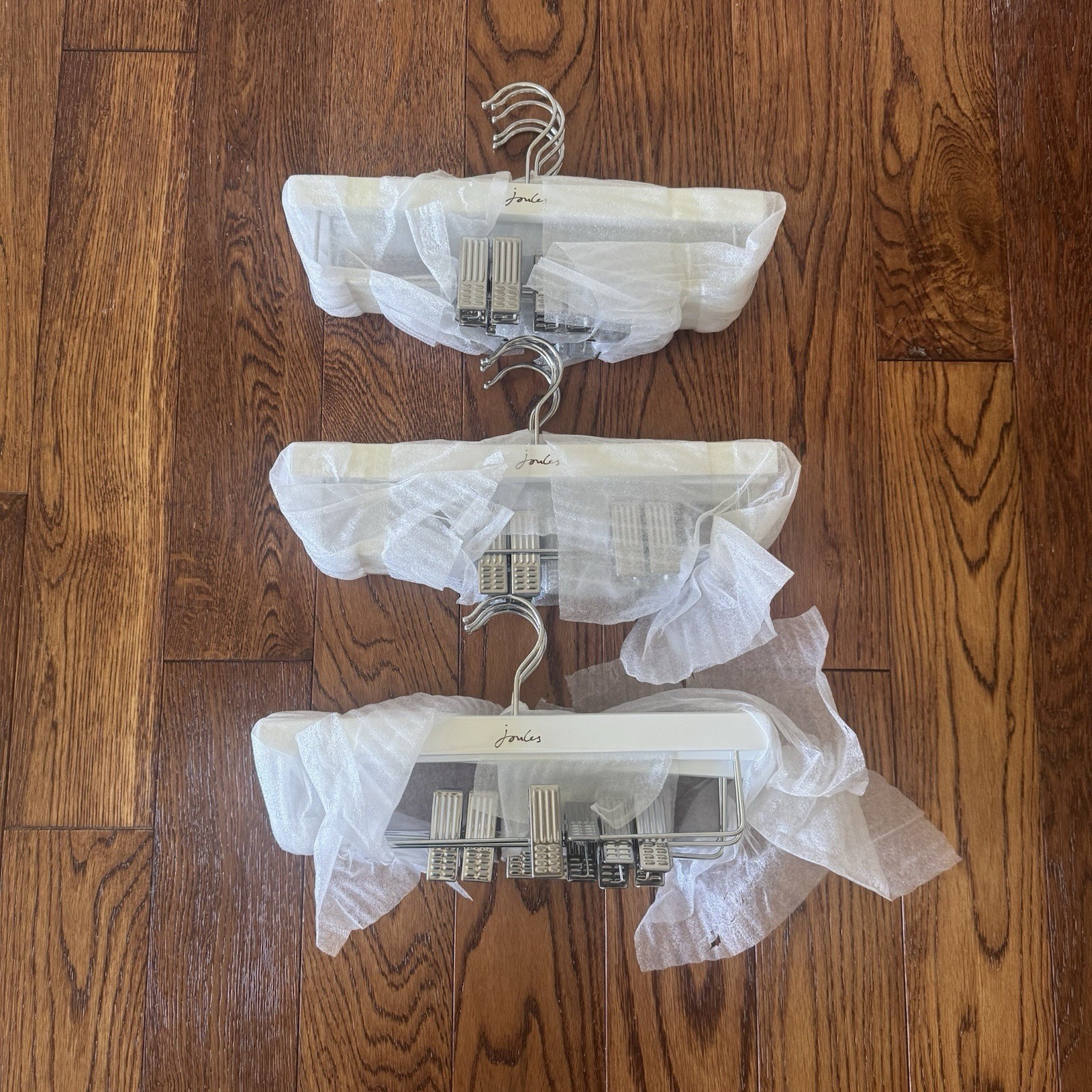 Wooden Pant Skirt Hangers White 15 Joules Brand Plain Back Silver Colored Clip