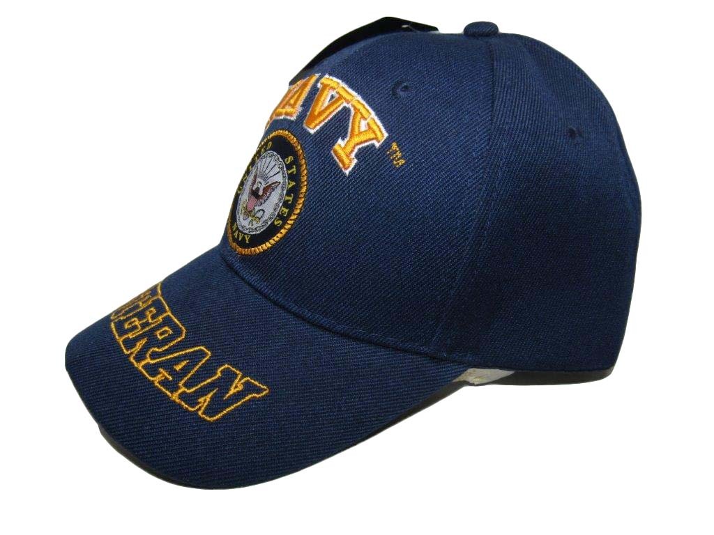 US Navy Veteran Emblem Letters On Bill Crest Shadow Blue Embroidered Cap Hat