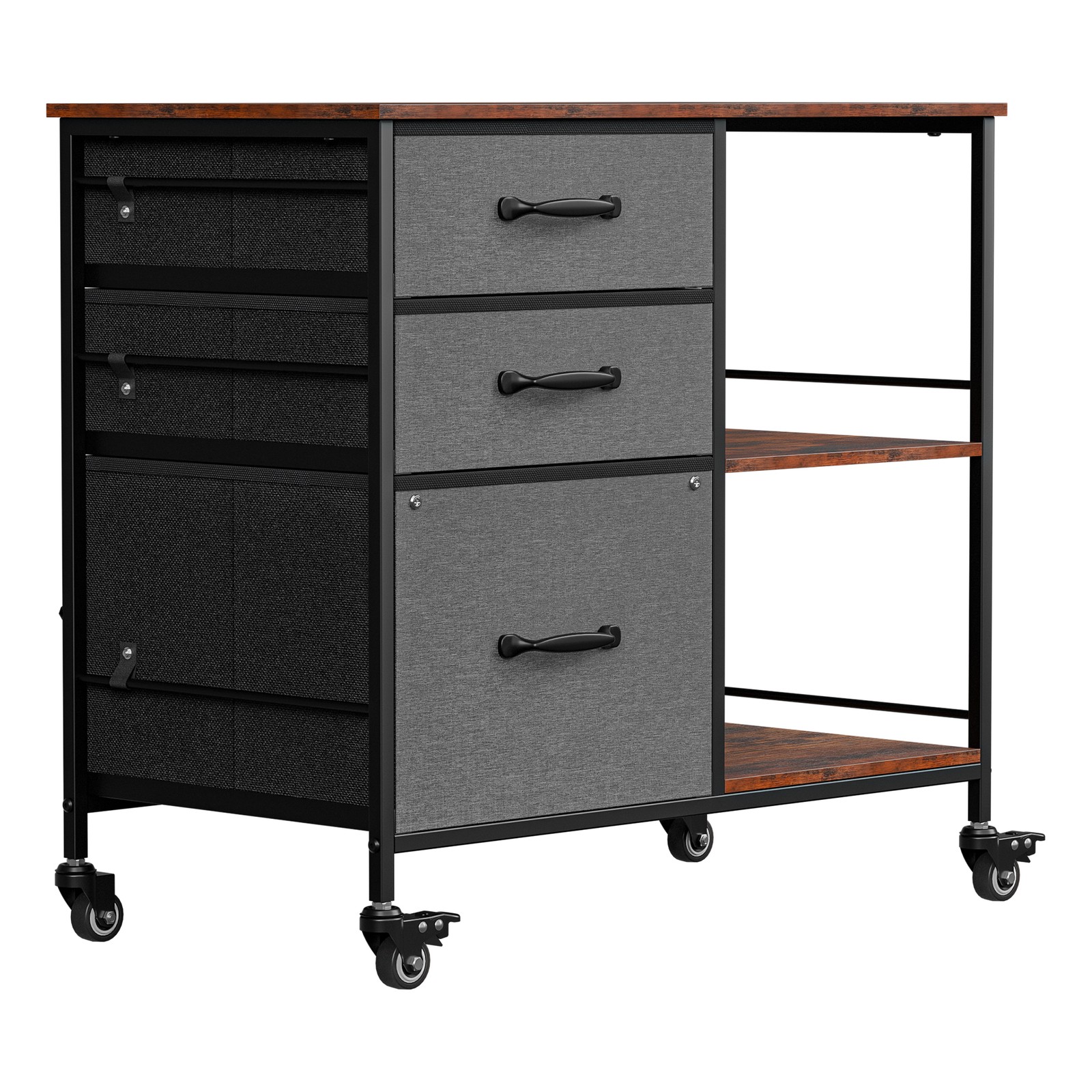 File Cabinet Rolling Printer Stand w/ Open Shelf Lateral Cabinet Dark Gray