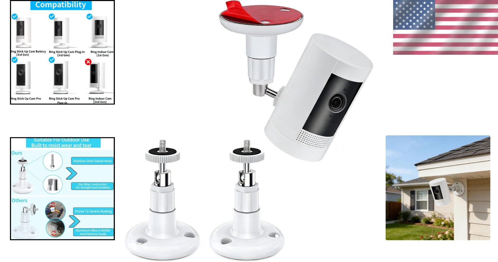Durable 2-Pack Security Camera Mounts with 360° Swivel – Perfect for Any Camera
