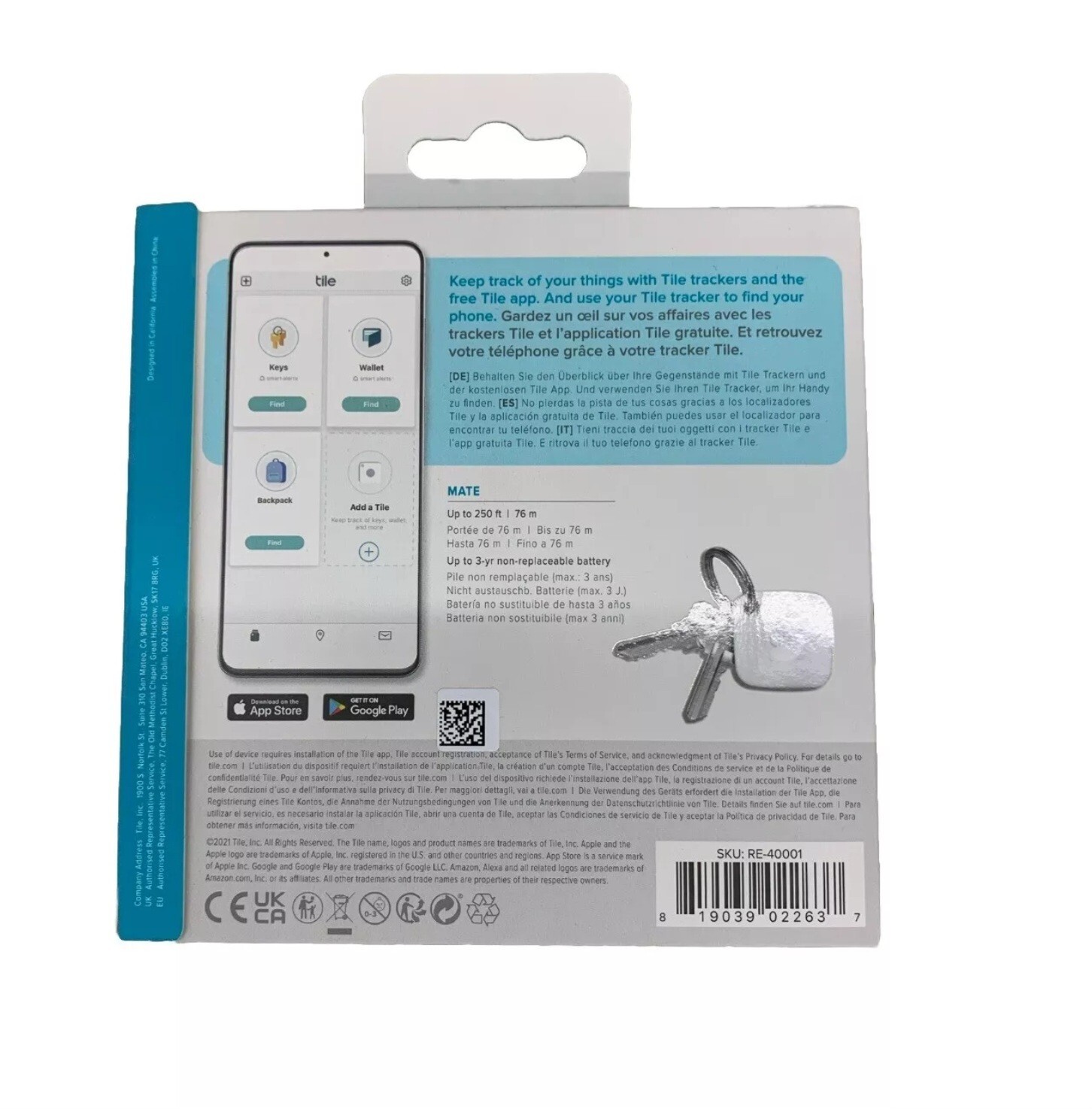 Tile Mate 2022 Universal Bluetooth Tracker - White