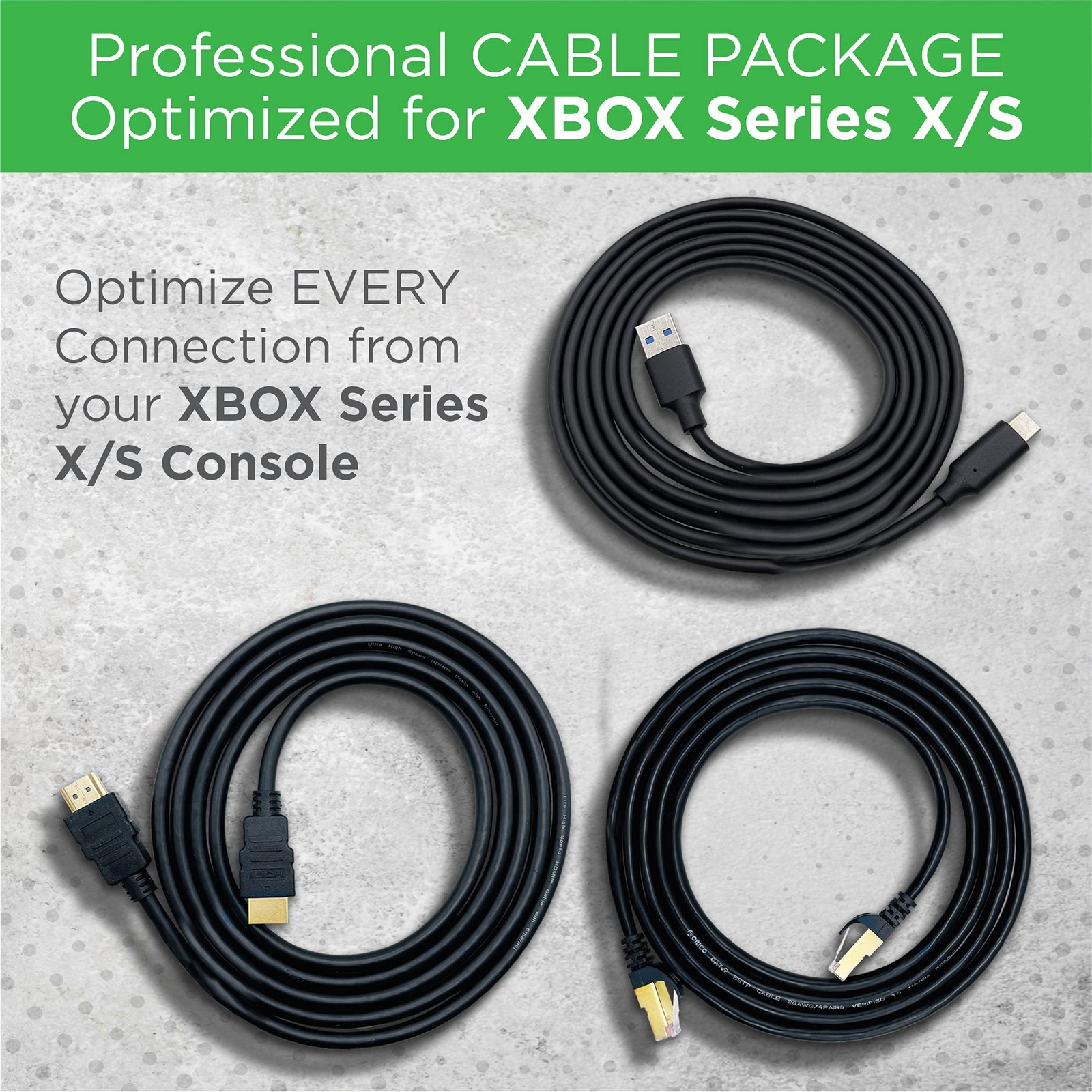 BrightOn Optimized Cable Package Compatible with Xbox 2 meters, Gold,Black