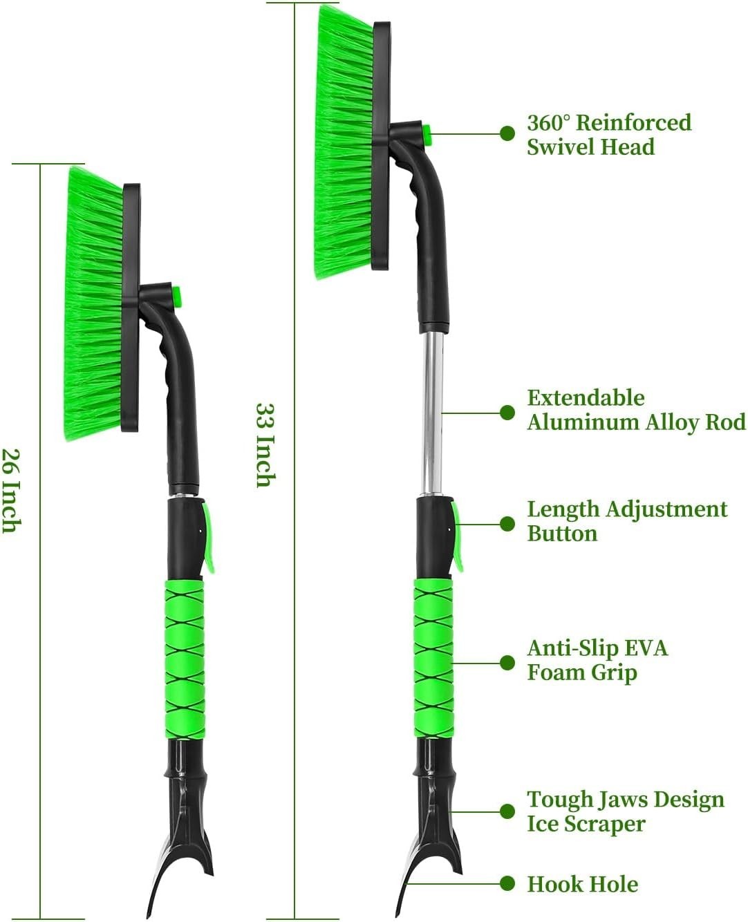 33 Inch Ice Scraper with Snow Brush for Car Windshield, Extendable Snow Scrap...