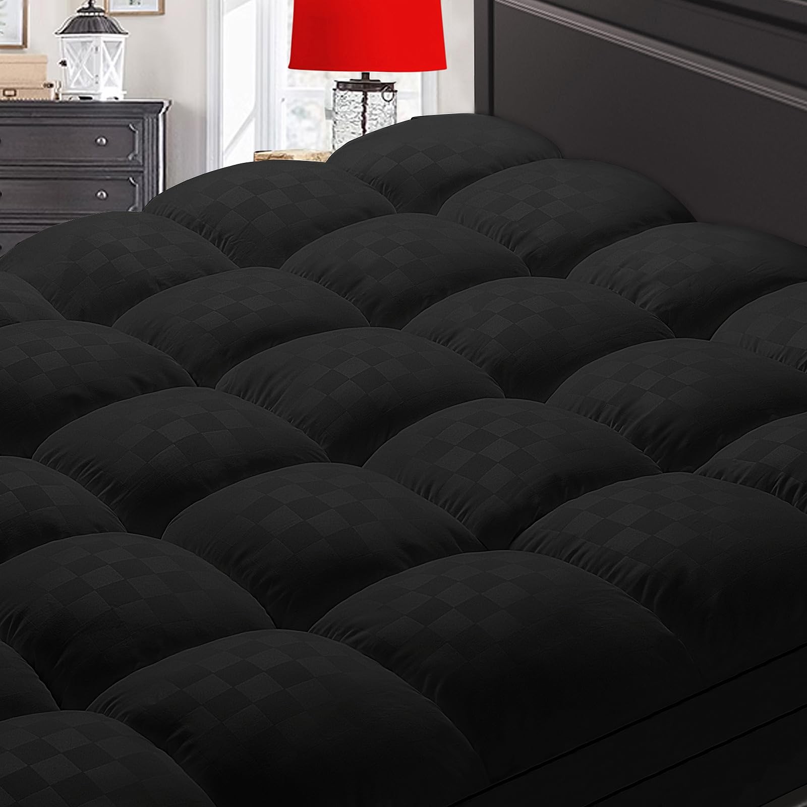 SameBed Mattress Topper Queen,Extra Thick Pad Cover for Queen, Black