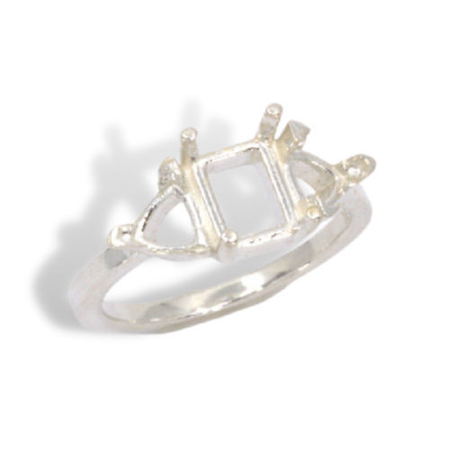 Low Profile Emerald Trillion Accented Pre-notched Ring Mounting