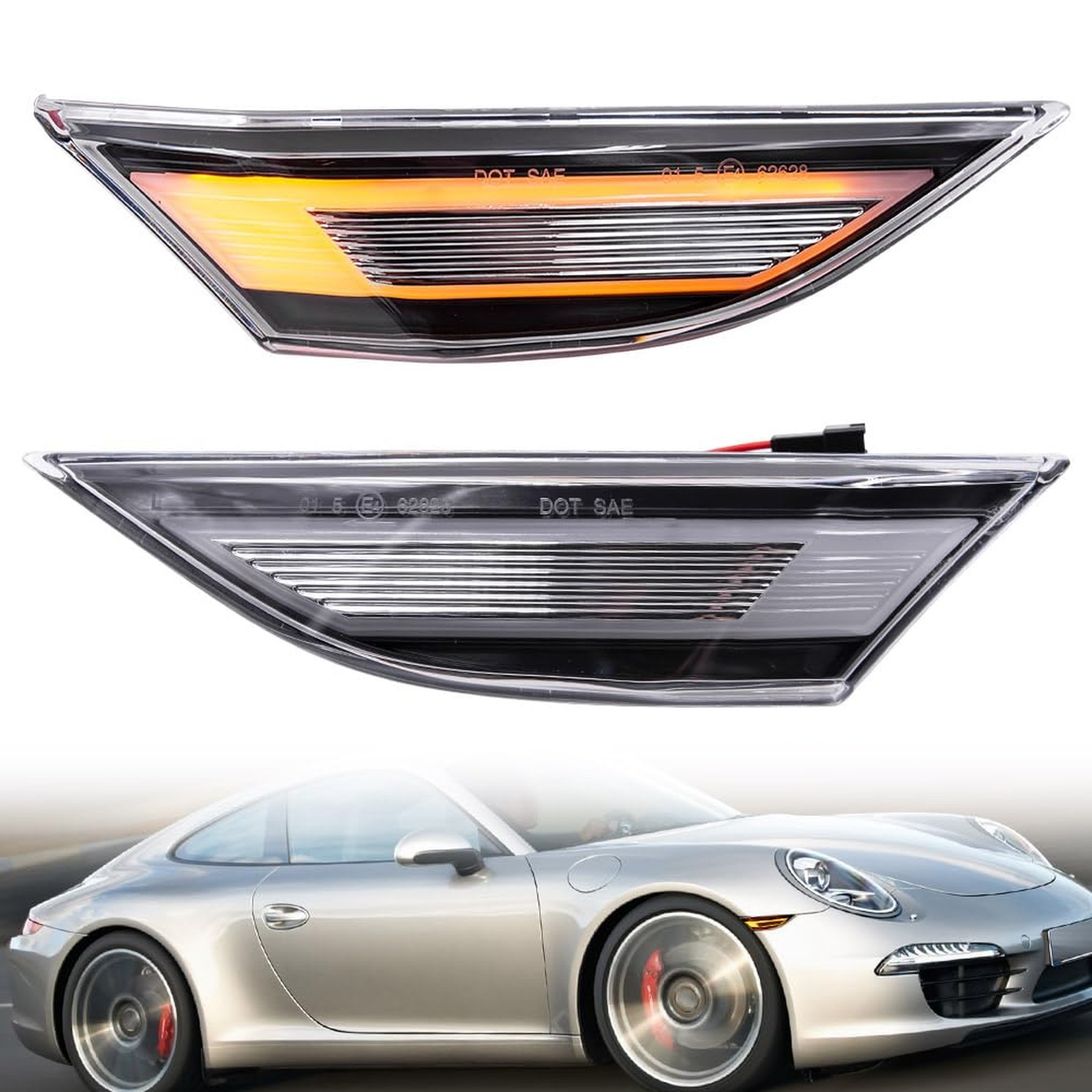 2Pcs Amber Full LED Front Side marker Lights for Porsche 991 Carrera 981 Boxs...