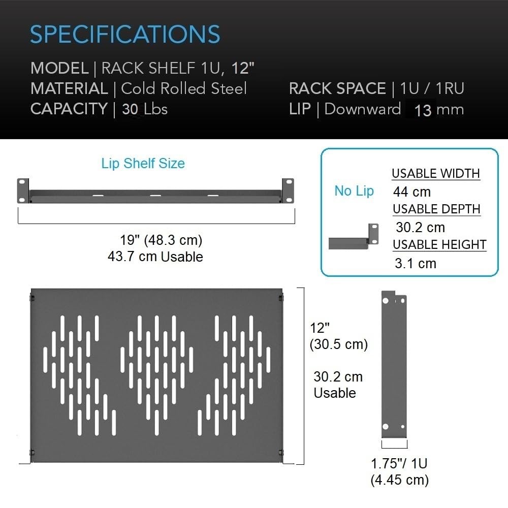 1U Server Rack Shelf, Suitable for 19" Network Equipment Racks and Cabinets, ...