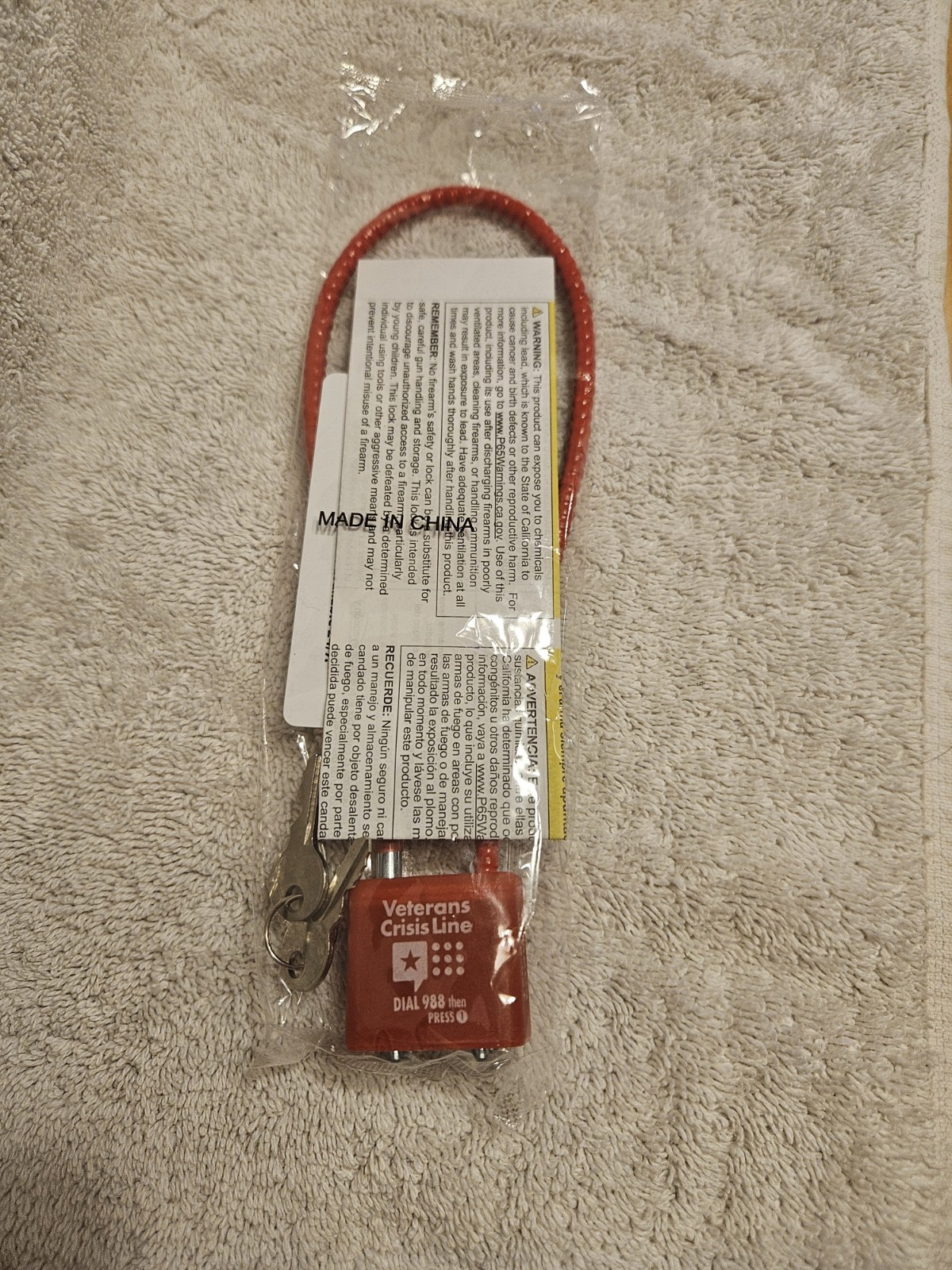 NEW Veteran Crisis Line Cable Gun Lock includes 2 Keys 8 inch