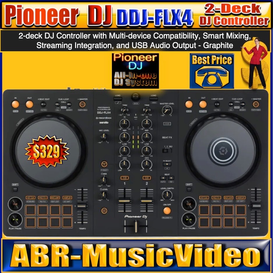 Pioneer DJ DDJ-FLX4 2-deck rekordbox and Serato DJ Controller/ 1 Year Warranty
