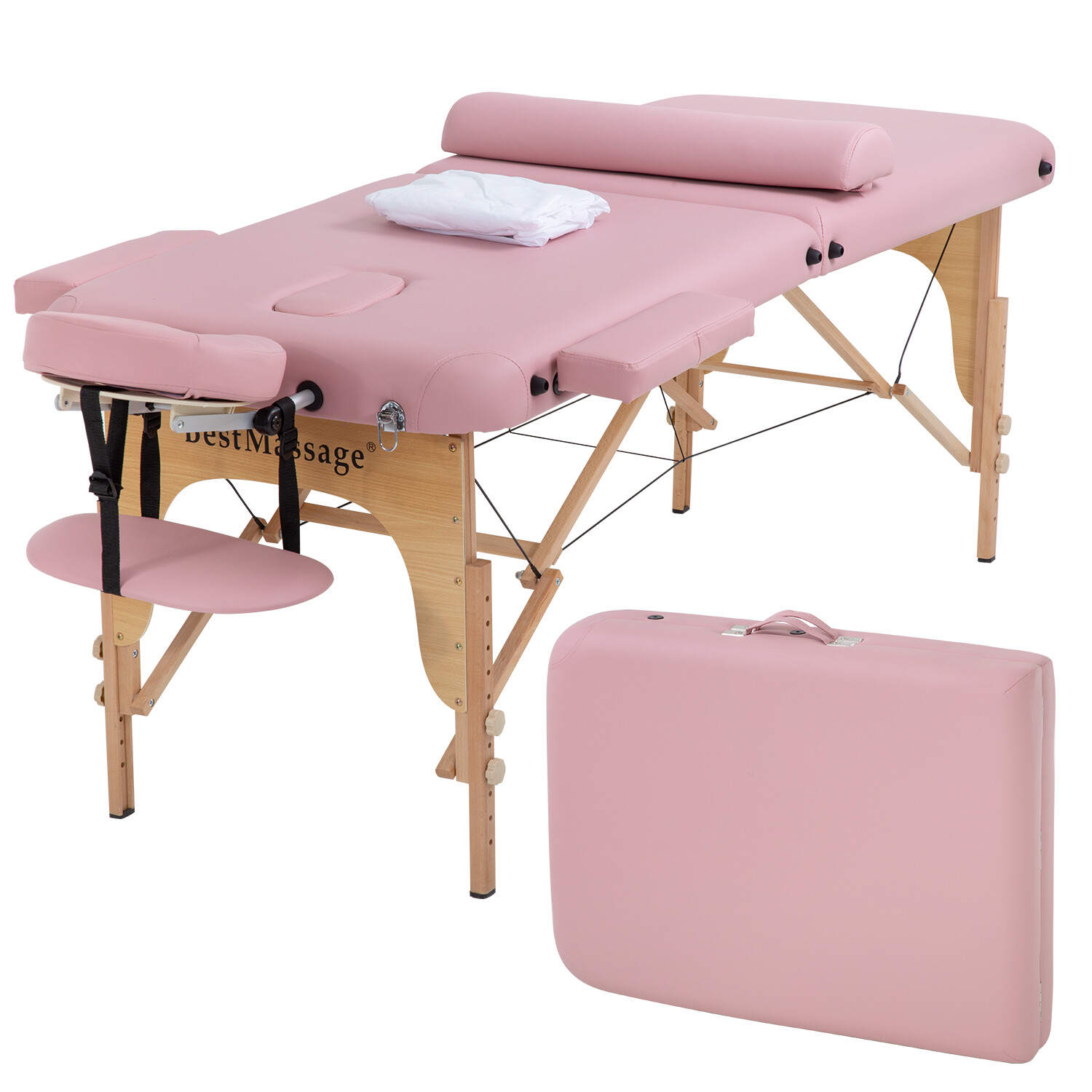 Portable Massage Table 2 Folding 73" Height Adjustable Half Bolsters Sheets