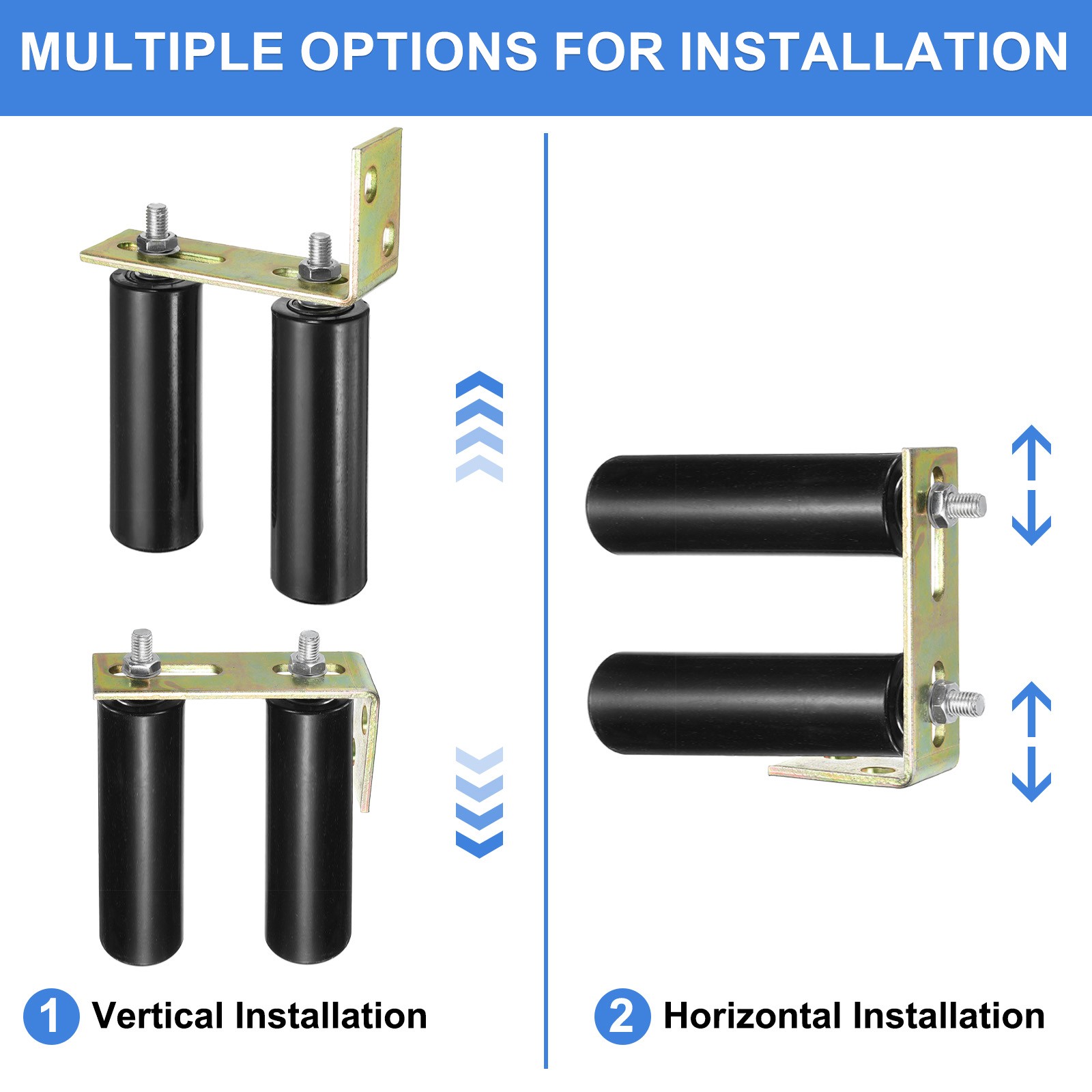 1Set Slide Gate Guide Roller, 6" Nylon Gate Support Rollers with Bracket, Black