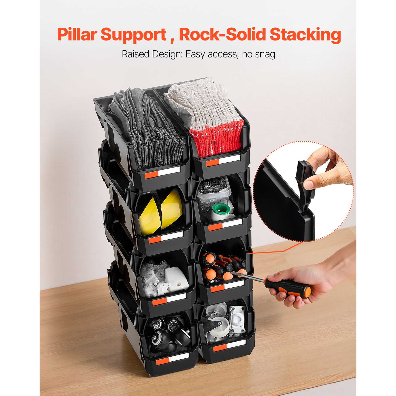 Uimoso Plastic Stackable Storage Containers Set of 8 for Garage Organization
