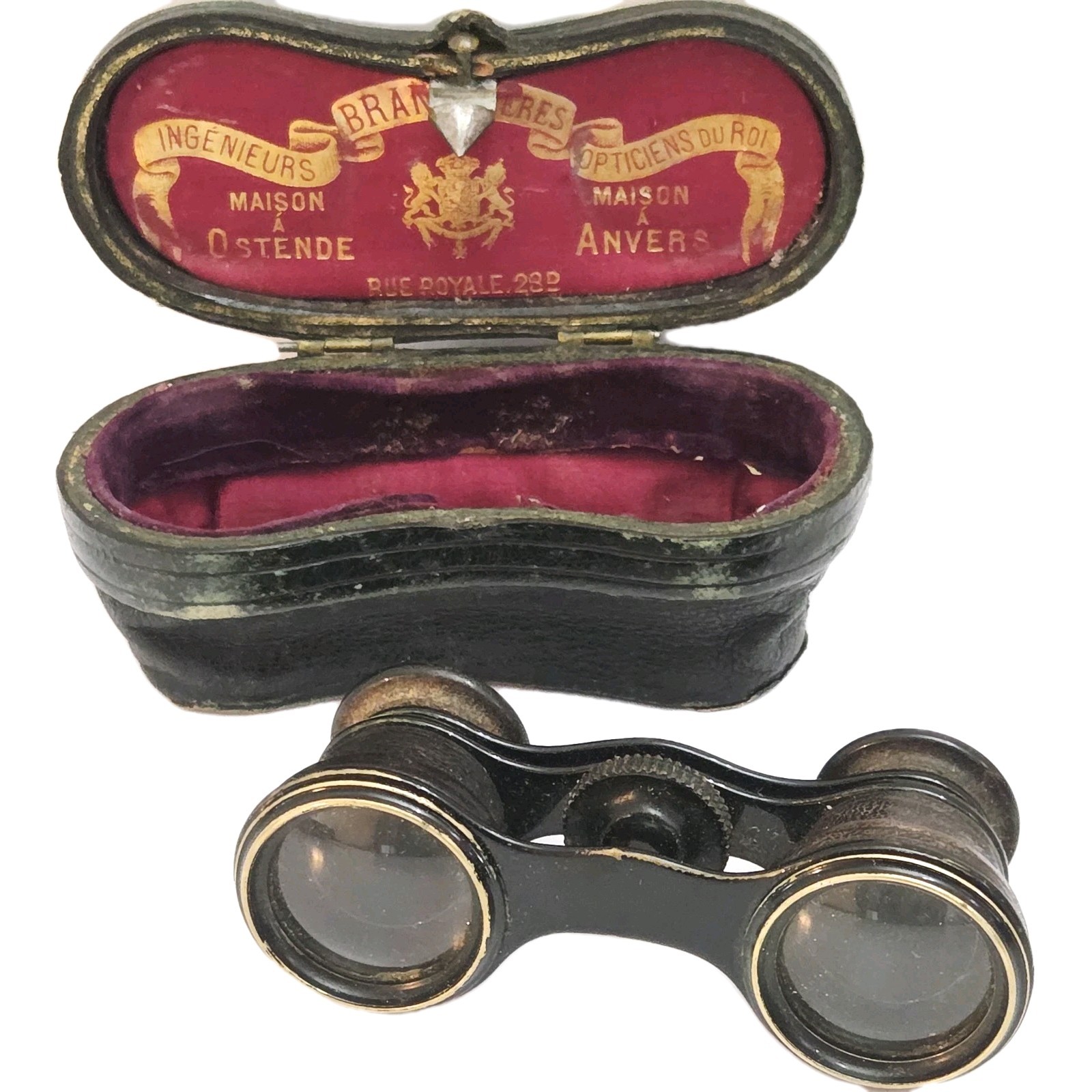 Brand Freres Theater Binoculars Opera Glasses w/ Case France Antique Royal Crown