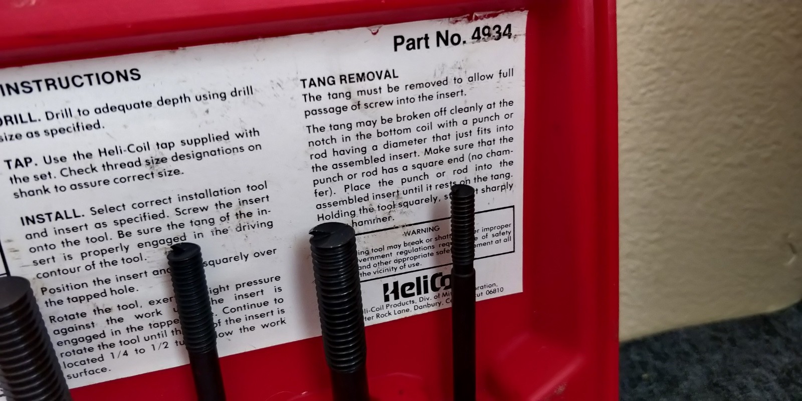 Helicoil No. 4934 Master Thread Repair Set