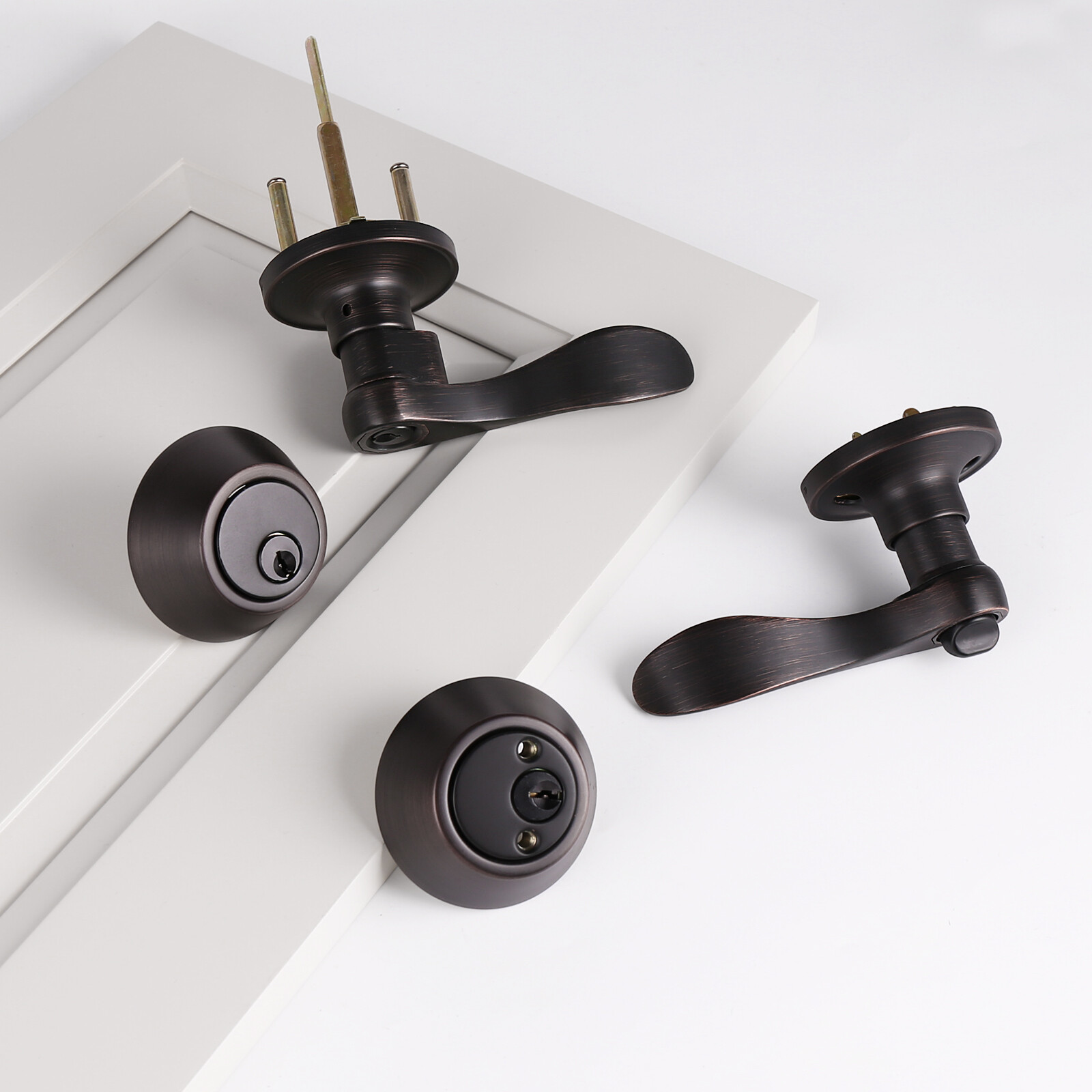 Probrico Front Entry Door Handle Lock Set Wave Lever Keyed alike Single Deadbolt