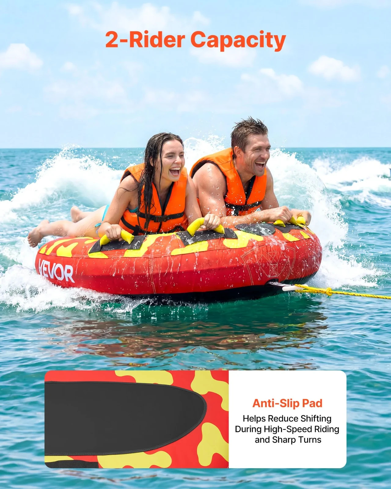 2-Rider Towable Tube 340lb Inflatable Boat Tube Nylon Cover