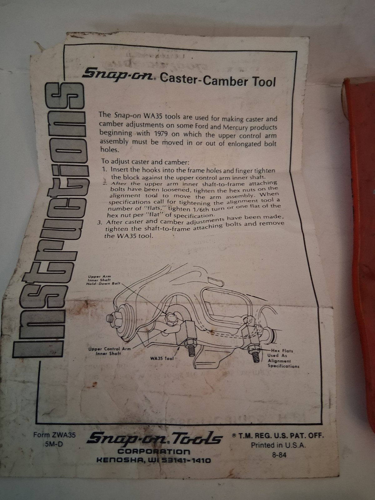SNAP-ON WA35 Tool CASTER - CAMBER Adjusting Tool for Ford, Mercury & Lincoln