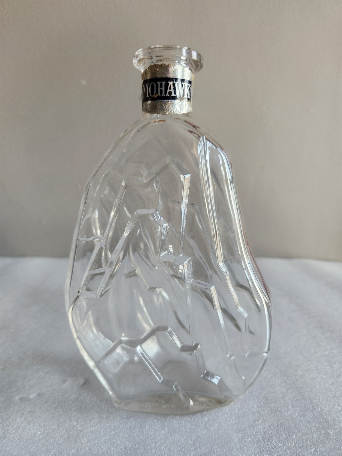Vintage Mohawk Clear Glass Liquor Bottle •Made in Italy Federal Law Forbids Sale