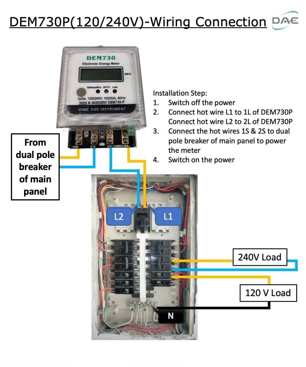 Electric kWh Submeter, 50A, RS485, Internal CT - IoT Ready