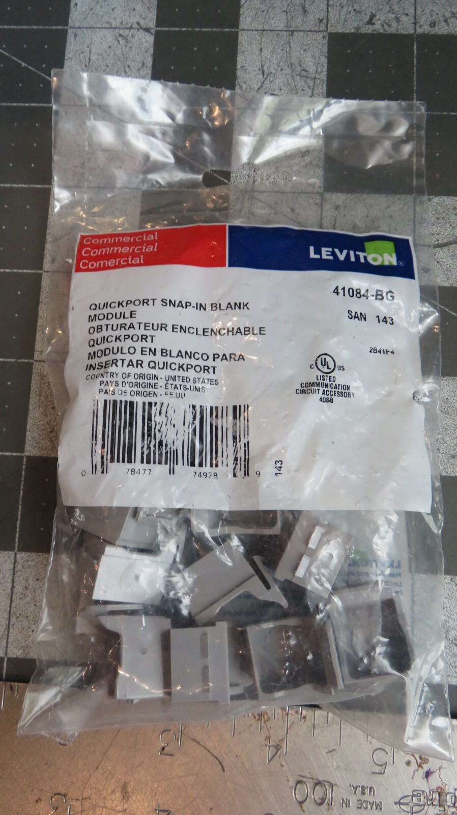Leviton 41084-BG Quickport Snap-in Blank Module Gray CAT  Bag of 10